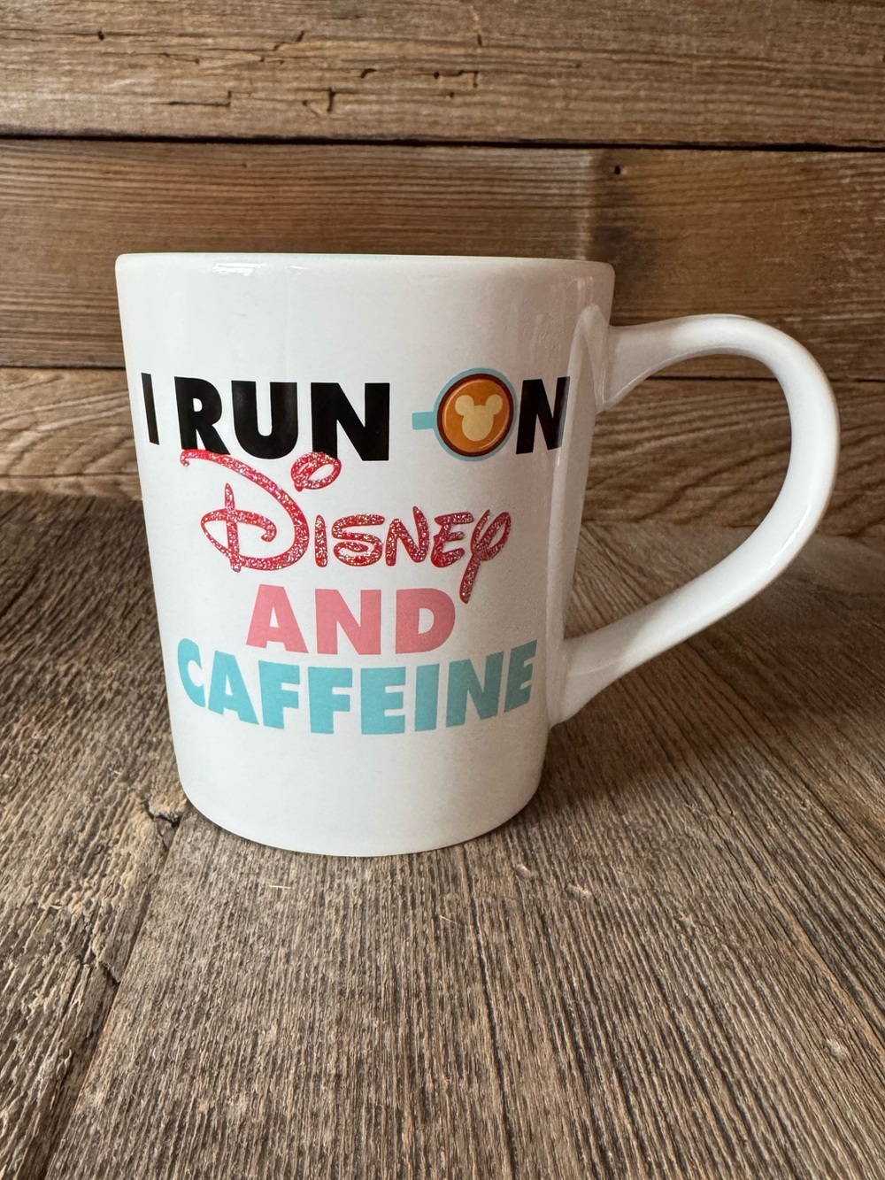 Disney 'I Run on Disney and Caffeine' White Ceramic Coffee Mug